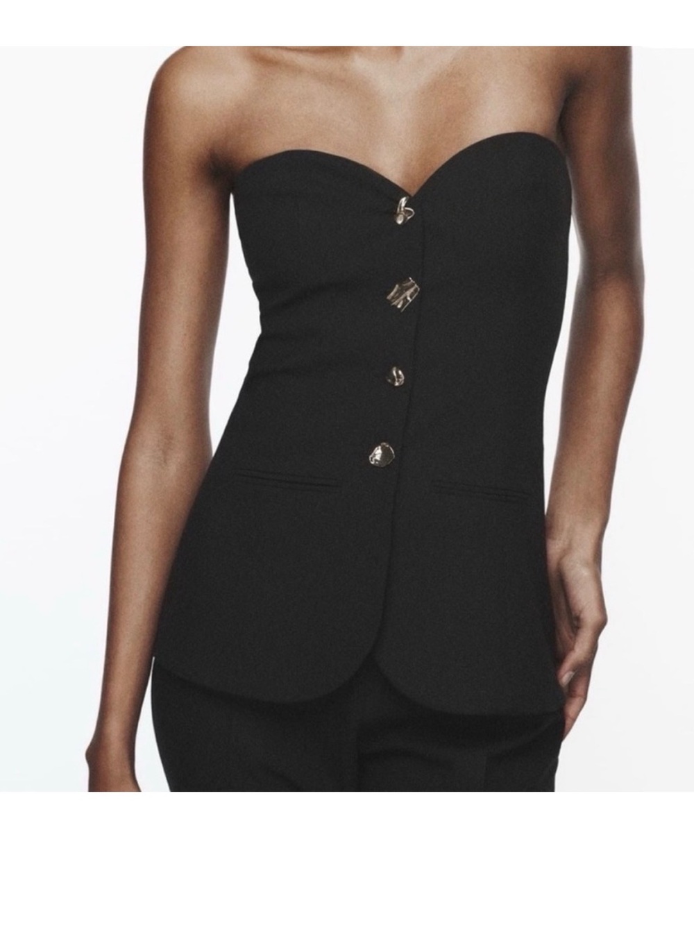 Zara Black Strapless Tailored Jumpsuit with Button Detail - Picture 2 of 5